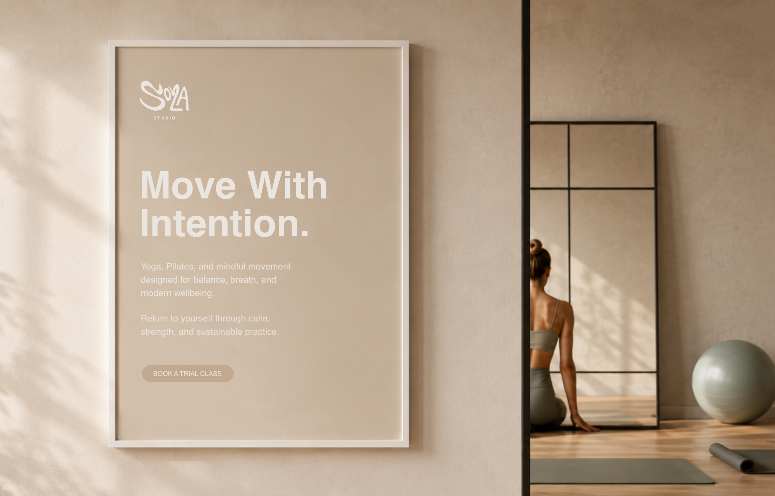 SOLA Studio message and yoga scene in a studio campaign